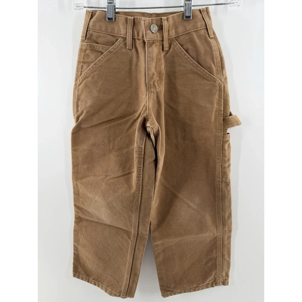 Carhartt Kids Duck Canvas Pants Brown 8 Slim Adjustable Waist Carpenter Workwear